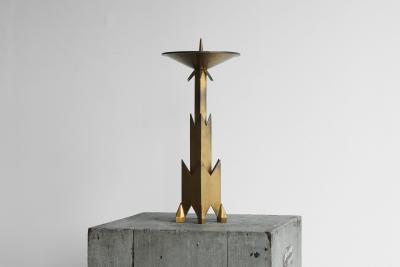 Large Art Deco Candle Holder in Patinated Brass Early 20th Century