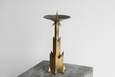 Large Art Deco Candle Holder in Patinated Brass Early 20th Century