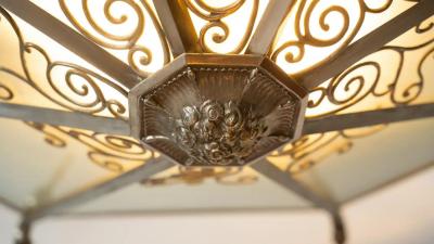 Large Art Deco Ceiling light Glass and Metal France 1930s