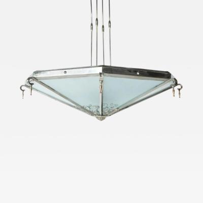 Large Art Deco Ceiling light Glass and Metal France 1930s
