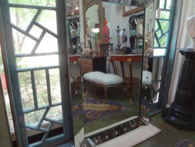 Large Art Deco Etched Bullseye Venetian Style Mirror