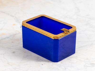 Large Art Deco Lapis Lazuli Opaline Ashtray with Brass Mounts France
