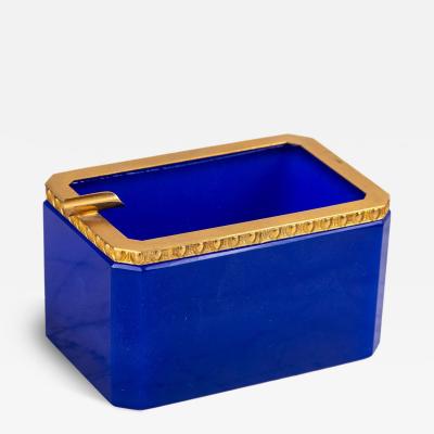 Large Art Deco Lapis Lazuli Opaline Ashtray with Brass Mounts France