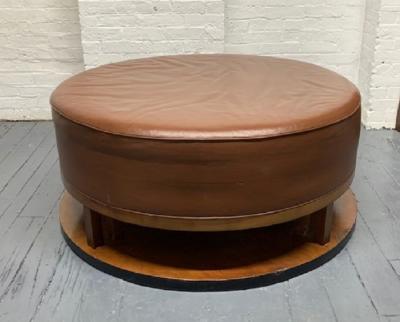 Large Art Deco Leather Walnut Ottoman