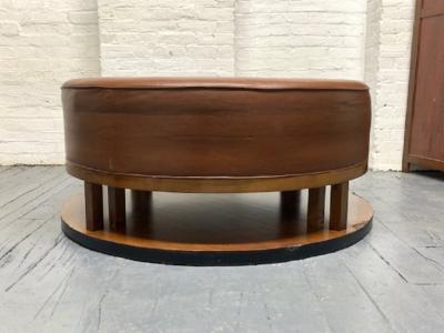 Large Art Deco Leather Walnut Ottoman
