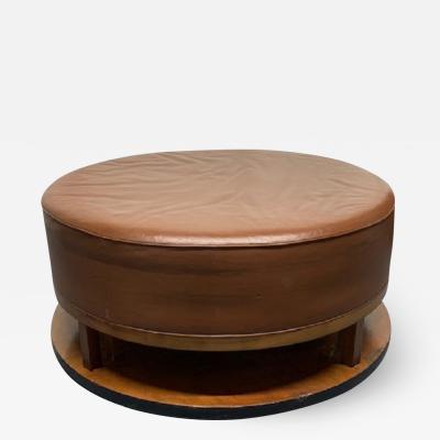 Large Art Deco Leather Walnut Ottoman