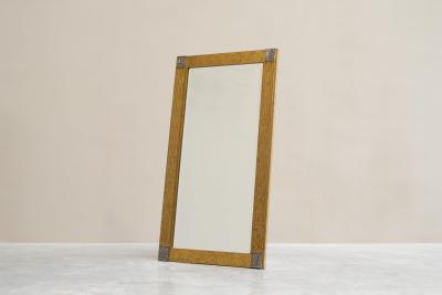 Large Art Deco Mirror in Patinated Brass with Facetted Mirror Glass 1960s