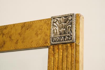 Large Art Deco Mirror in Patinated Brass with Facetted Mirror Glass 1960s