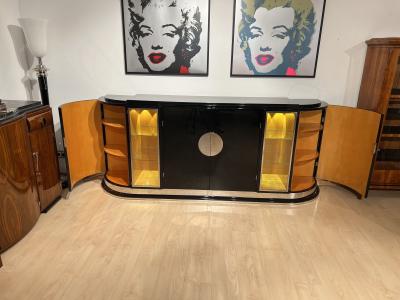 Large Art Deco Sideboard Black Lacquer Maple Lighting France circa 1930