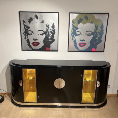 Large Art Deco Sideboard Black Lacquer Maple Lighting France circa 1930