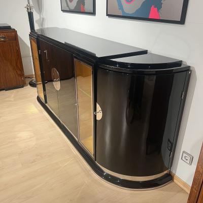 Large Art Deco Sideboard Black Lacquer Maple Lighting France circa 1930