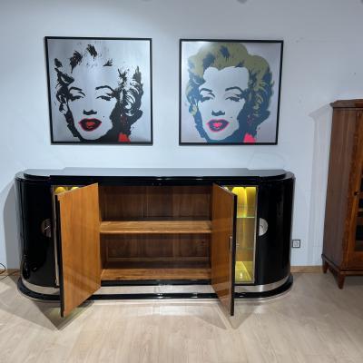 Large Art Deco Sideboard Black Lacquer Maple Lighting France circa 1930