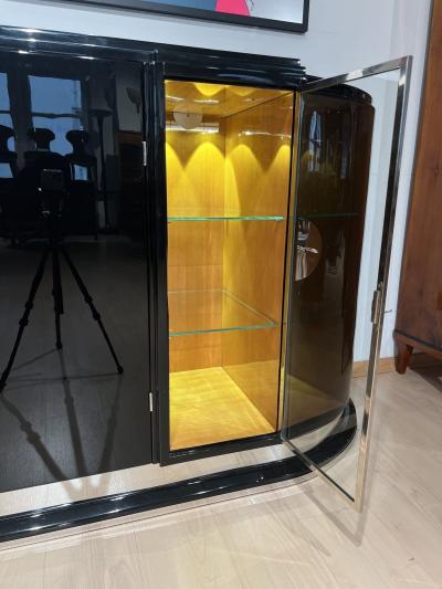 Large Art Deco Sideboard Black Lacquer Maple Lighting France circa 1930