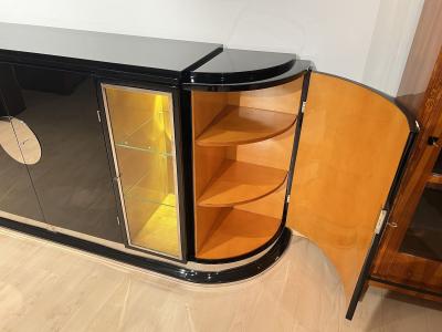 Large Art Deco Sideboard Black Lacquer Maple Lighting France circa 1930