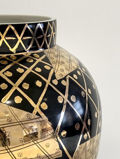 Large Art Deco Vessel in Black and Gold