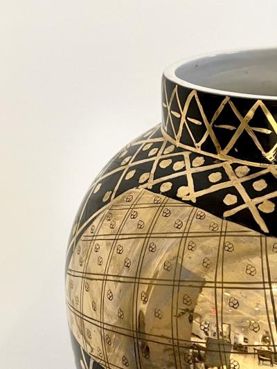 Large Art Deco Vessel in Black and Gold