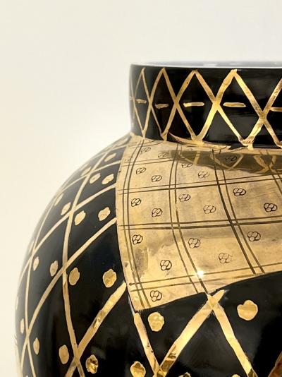 Large Art Deco Vessel in Black and Gold