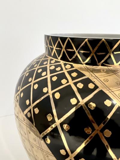 Large Art Deco Vessel in Black and Gold