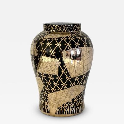 Large Art Deco Vessel in Black and Gold