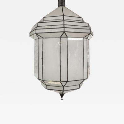 Large Art Deco White Milk Glass Chandelier Pendant or Lantern