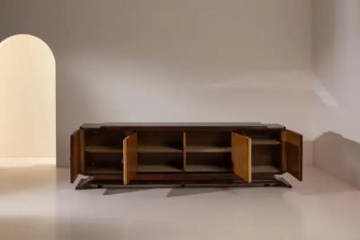 Large Art Deco sideboard with parchment inlays and black glass top Italy 1920s