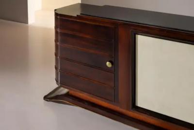 Large Art Deco sideboard with parchment inlays and black glass top Italy 1920s