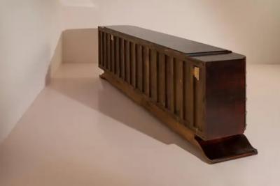 Large Art Deco sideboard with parchment inlays and black glass top Italy 1920s