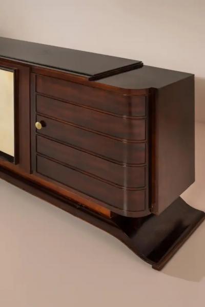 Large Art Deco sideboard with parchment inlays and black glass top Italy 1920s