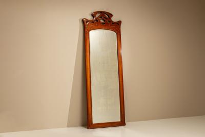 Large Art Nouveau Standing Mirror in Walnut France ca 1900