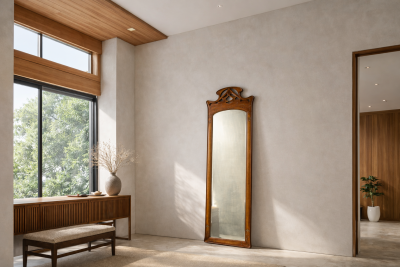 Large Art Nouveau Standing Mirror in Walnut France ca 1900