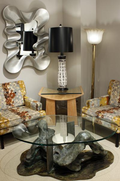 Large Asian Hieroglyphic Studio Ceramic Table Lamp 1960s