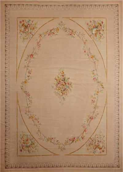 Large Aubusson carpet with floral and musical motifs