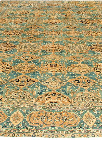Large Authentic Kirman Botanic Blue Brown Handmade Wool Rug