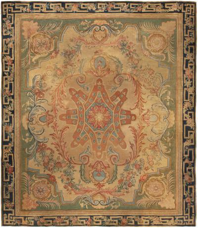 Large Authentic Savonnerie Bold Handmade Wool Rug