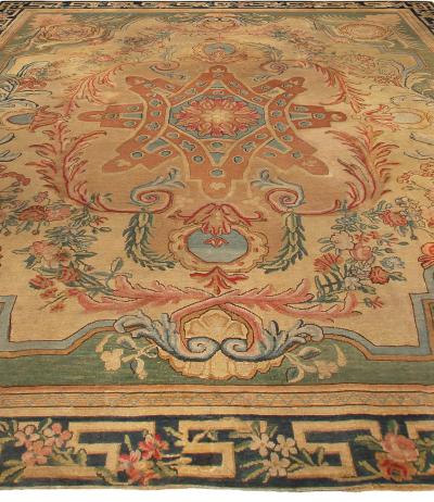 Large Authentic Savonnerie Bold Handmade Wool Rug