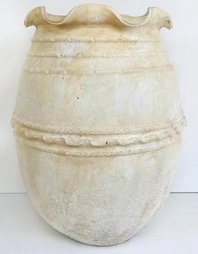 Large Balinese Scalloped Lip Unglazed Terracotta Planter White Washed Finish