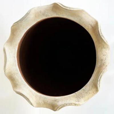 Large Balinese Scalloped Lip Unglazed Terracotta Planter White Washed Finish