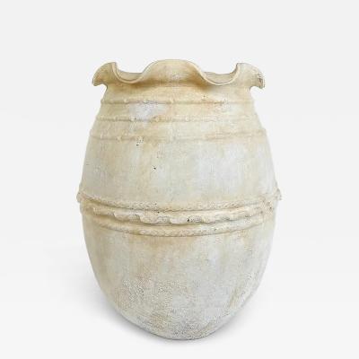 Large Balinese Scalloped Lip Unglazed Terracotta Planter White Washed Finish
