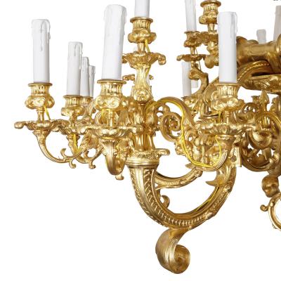 Large Baroque style gilt bronze eighteen light chandelier