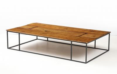 Large Belgian Lemon Wood Coffee Table with Hand Made Blackened Base