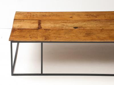 Large Belgian Lemon Wood Coffee Table with Hand Made Blackened Base