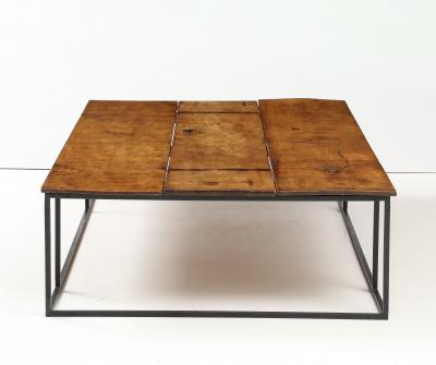 Large Belgian Lemon Wood Coffee Table with Hand Made Blackened Base