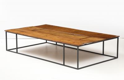 Large Belgian Lemon Wood Coffee Table with Hand Made Blackened Base