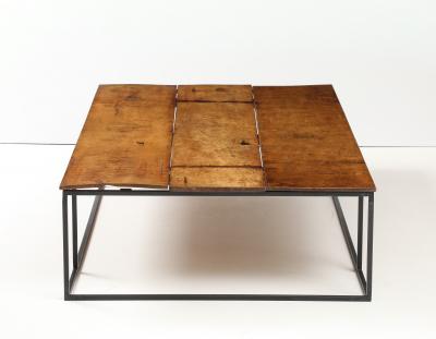 Large Belgian Lemon Wood Coffee Table with Hand Made Blackened Base