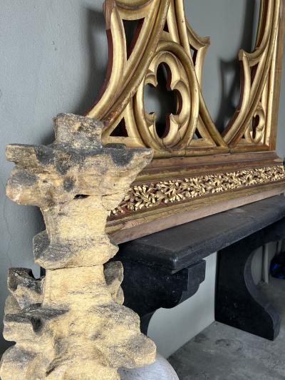 Large Belgian Neo Gothic Painted and Giltwood Architectural Element