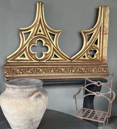 Large Belgian Neo Gothic Painted and Giltwood Architectural Element
