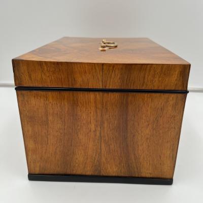 Large Biedermeier Box or Chest Walnut Veneer Brass South Germany circa 1820