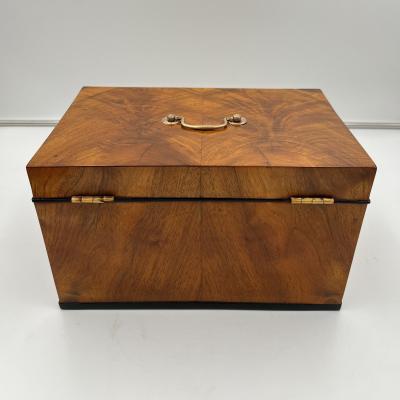 Large Biedermeier Box or Chest Walnut Veneer Brass South Germany circa 1820