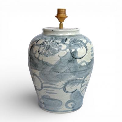 Large Blue White Ming Style Table Lamp with Floral Motif