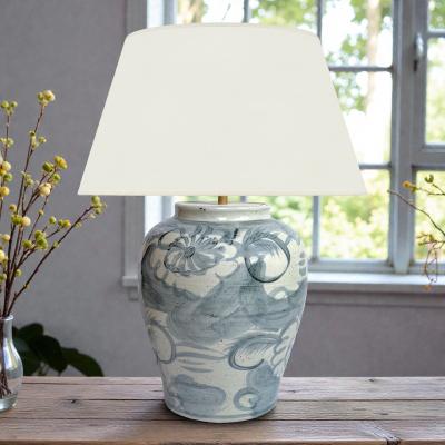 Large Blue White Ming Style Table Lamp with Floral Motif